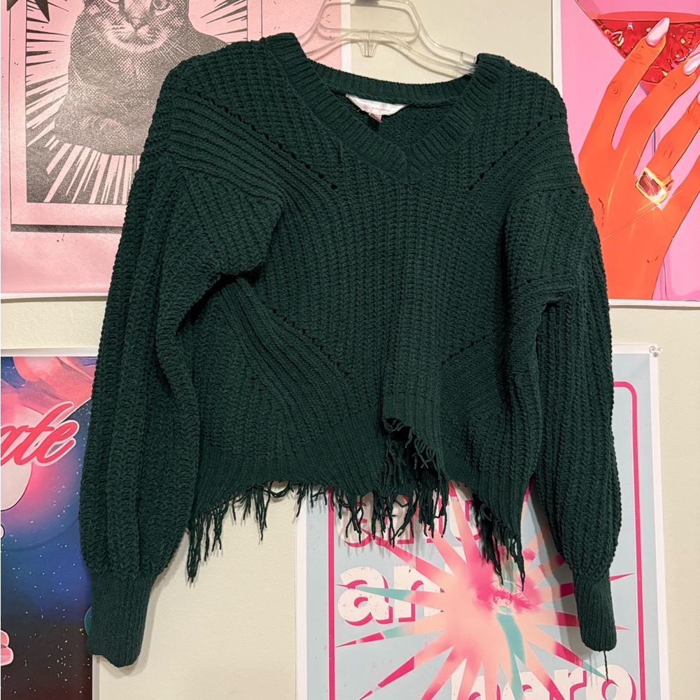 No Boundaries Dark Green V-Neck Sweater